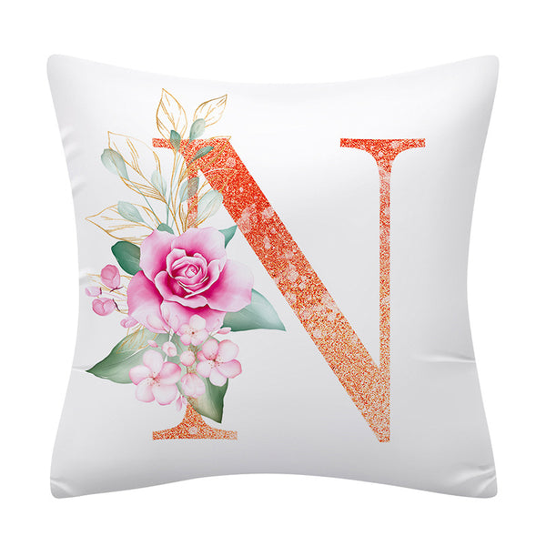 Pink Floral Alphabet Letter Botanical Pillow Cover