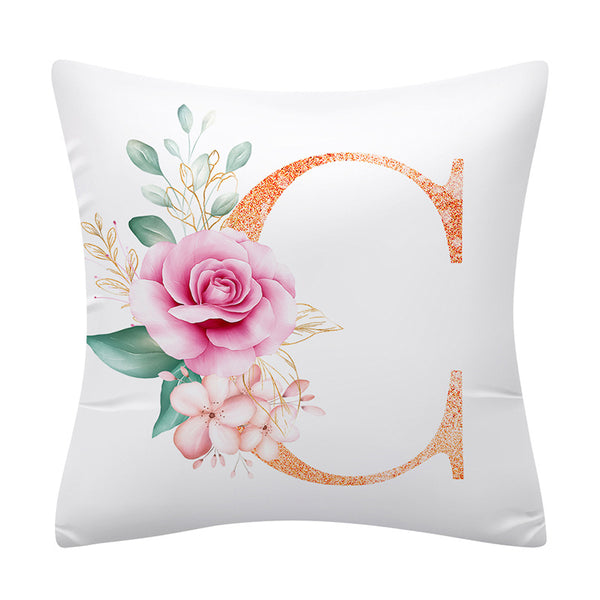 Pink Floral Alphabet Letter Botanical Pillow Cover