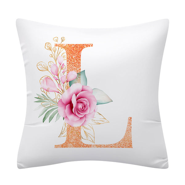 Pink Floral Alphabet Letter Botanical Pillow Cover