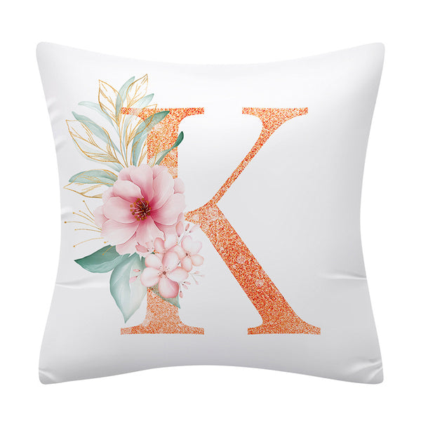 Pink Floral Alphabet Letter Botanical Pillow Cover