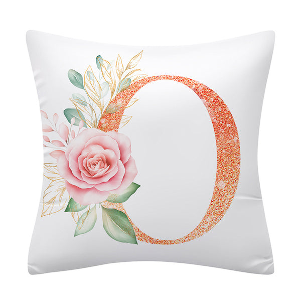 Pink Floral Alphabet Letter Botanical Pillow Cover