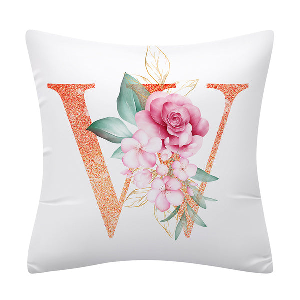 Pink Floral Alphabet Letter Botanical Pillow Cover