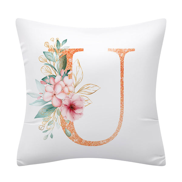 Pink Floral Alphabet Letter Botanical Pillow Cover