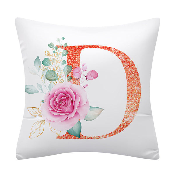 Pink Floral Alphabet Letter Botanical Pillow Cover