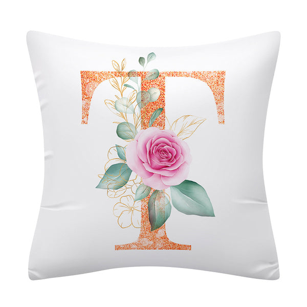 Pink Floral Alphabet Letter Botanical Pillow Cover