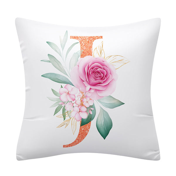 Pink Floral Alphabet Letter Botanical Pillow Cover