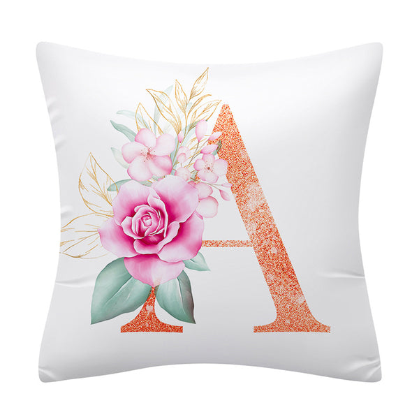 Pink Floral Alphabet Letter Botanical Pillow Cover