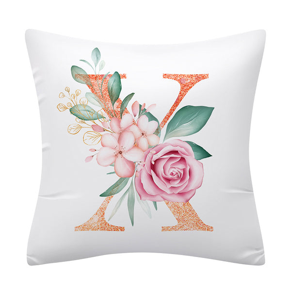 Pink Floral Alphabet Letter Botanical Pillow Cover