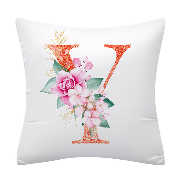 Pink Floral Alphabet Letter Botanical Pillow Cover