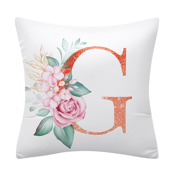 Pink Floral Alphabet Letter Botanical Pillow Cover