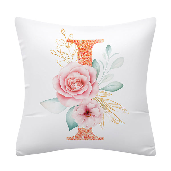 Pink Floral Alphabet Letter Botanical Pillow Cover