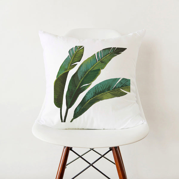 Modern Simple Green Botanical Leaf Stylish White Pillowcase Pillow Cover