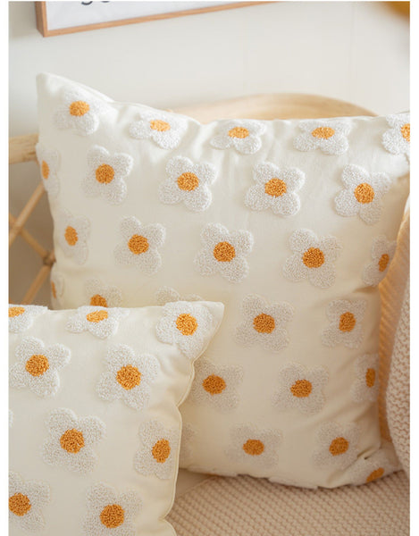 White Daisy Flower Pillow Cover