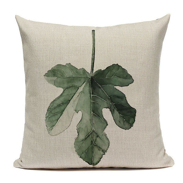 Green Leaf Botanical Linen Pillow Cover