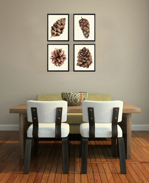 Pinecone Botanical Wall Art Prints Set of 4 Beautiful Pretty Pine Cones Tree Nature Farmhouse Rustic Decoration Home Room Decor to Frame CTW