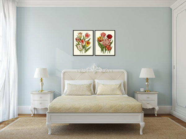 Tulip Flower Prints Wall Art Set of 2 Vintage Antique Botanical Pretty Colorful Living Room Dining Kitchen Office Nursery Home Decor HOU